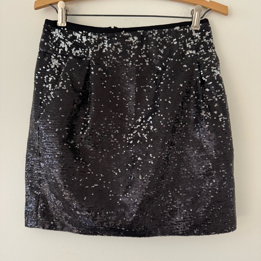 J. Crew Mini Iridescent Black Silver Sequin Skirt Size 0